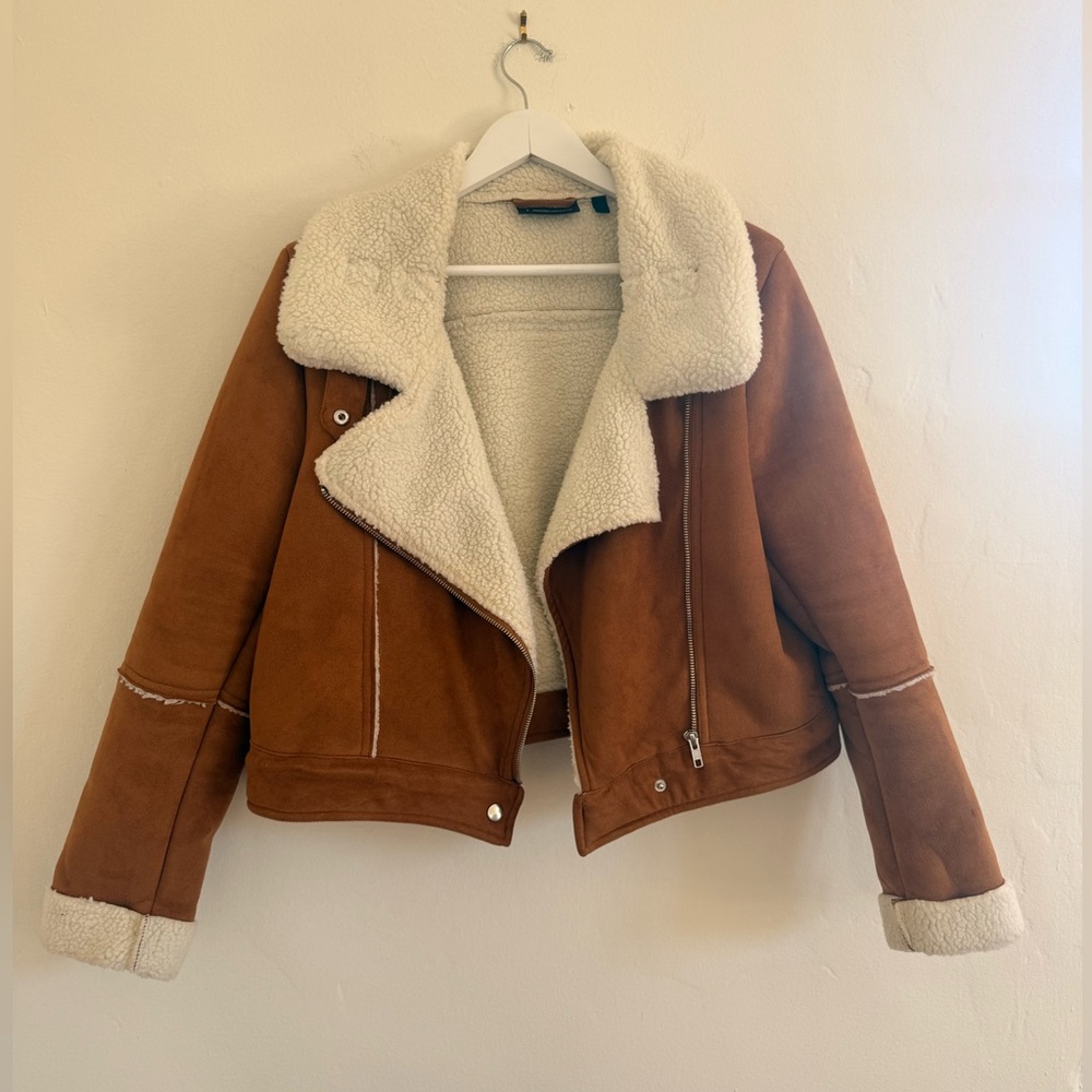 The Fifth Label Tan Faux Suede Shearling Moto Jacket